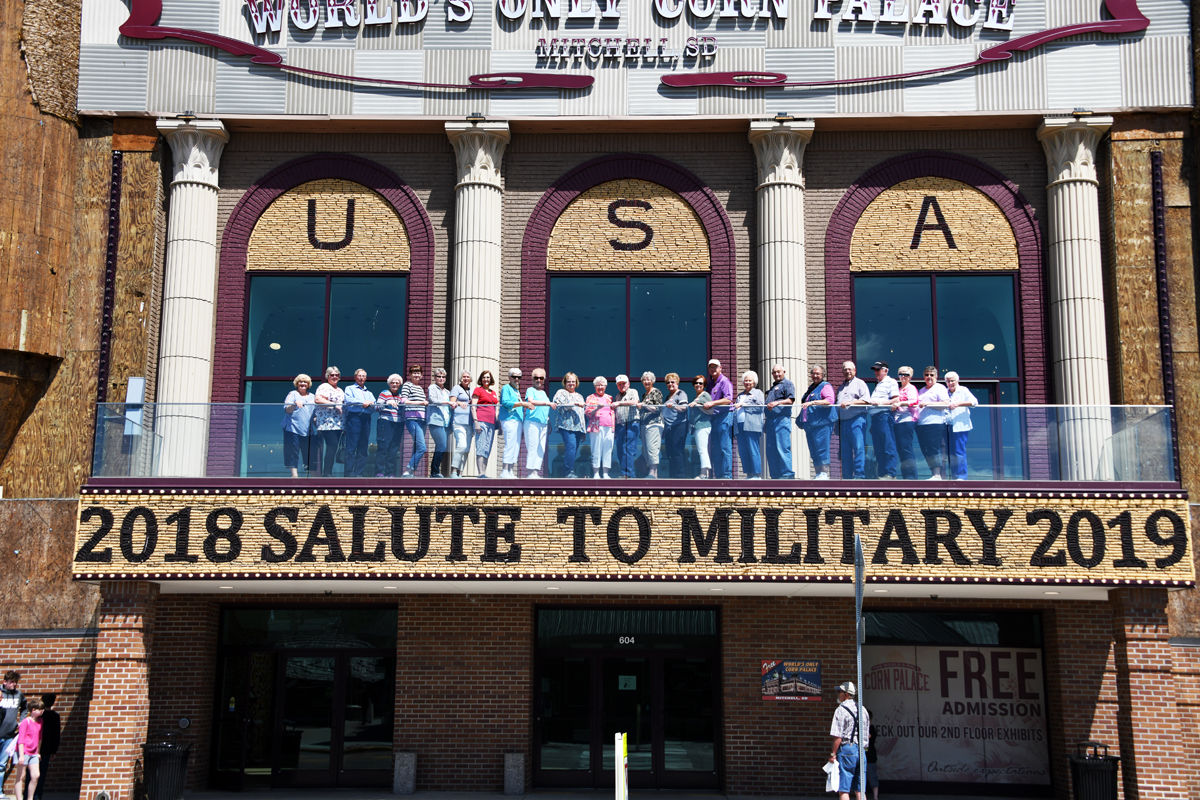 130 Some of the York Fun Club travelers gathered on the balcony of the Corn Palace.JPG
